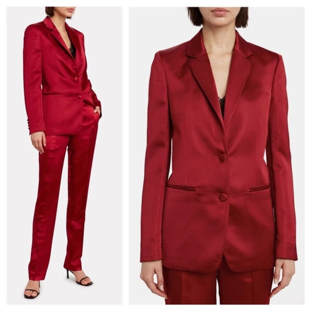 Helmut Lang Ruby Red Satin Two Button Blazer - image 1
